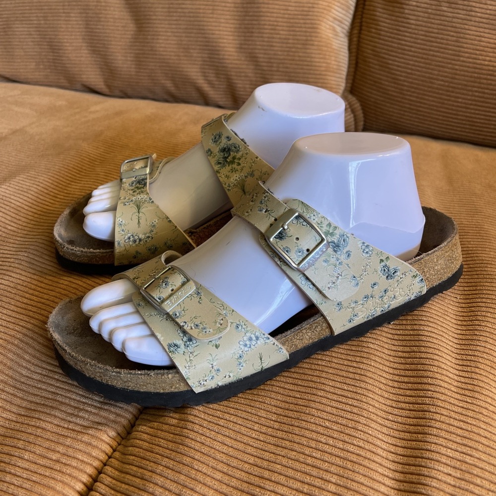 Birkenstock Birki Arizona Bluebell Floral Women 39/8 Strap Buckle Sandal Slide